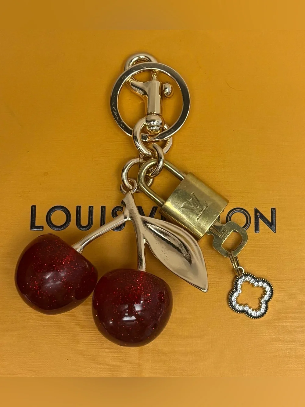 AUTHENTIC LOUIS VUITTON BRASS LOCK AND KEY #322, CHERRY BAG CHARM, 4.5 INCHEs